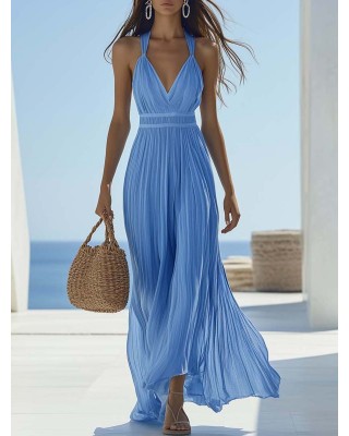 【24-hour shipping out】Bright And Beautiful High-grade Chiffon Light Blue Maxi Dress