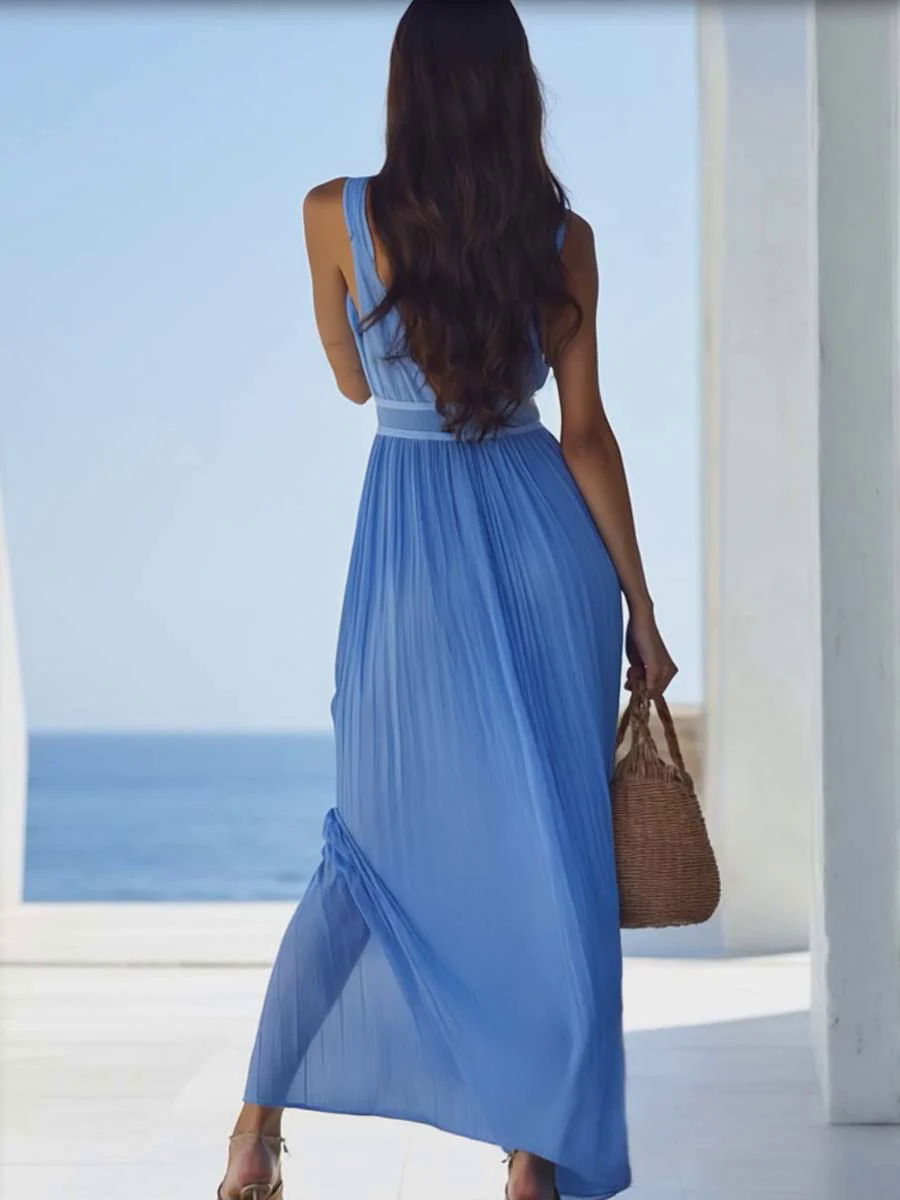 【24-hour shipping out】Bright And Beautiful High-grade Chiffon Light Blue Maxi Dress