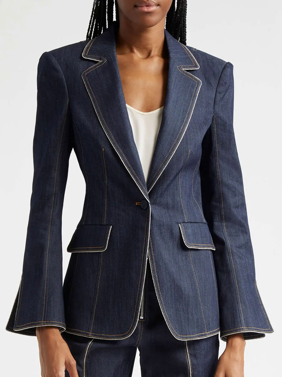 【24-hour shipping out】Retro Slim Fit Bell Sleeve Slit Denim Blazer