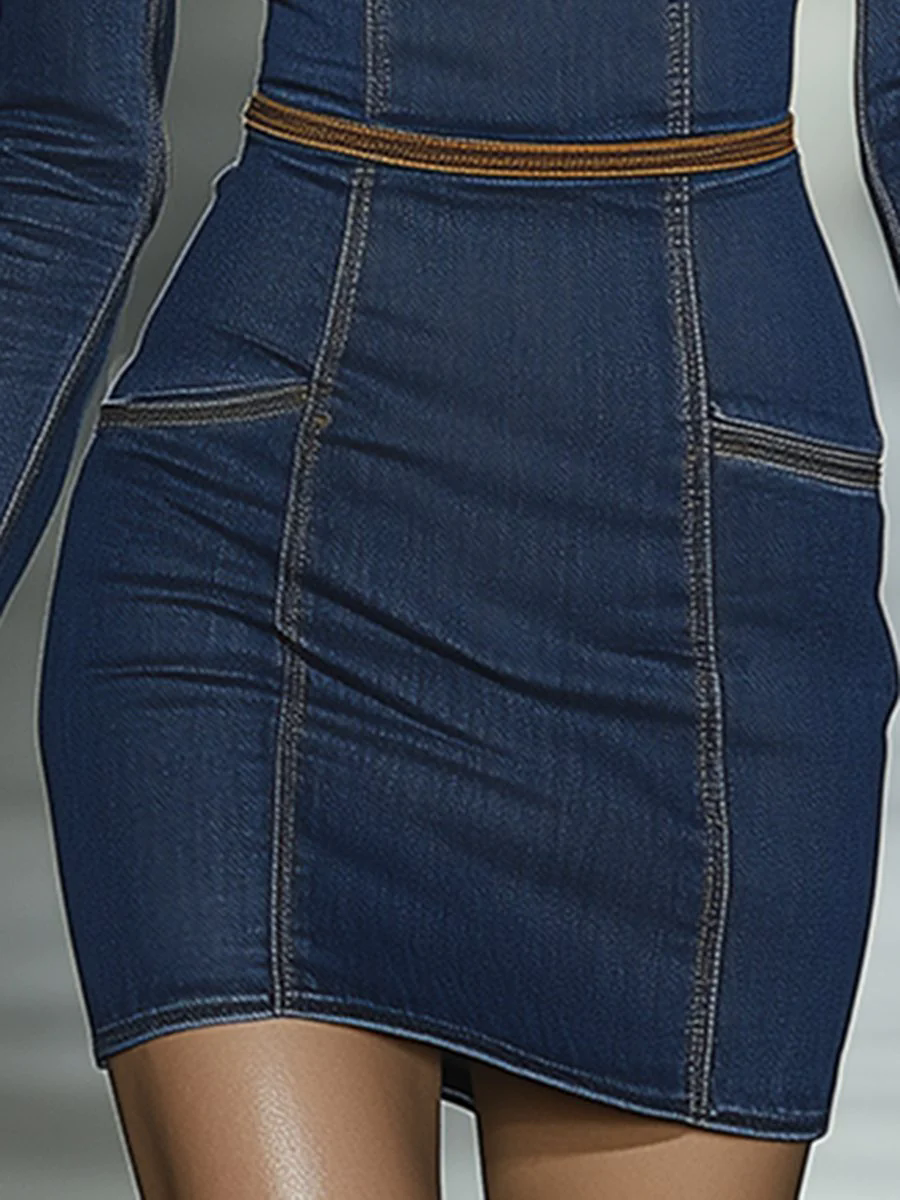 【24-hour shipping out】Retro Elegant Artistic Blue Denim Mini Dress