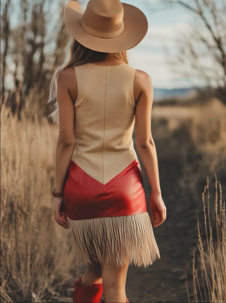 【24-hour shipping out】Elegant Retro Western Contrast Fringe Sleeveless Mini Dress