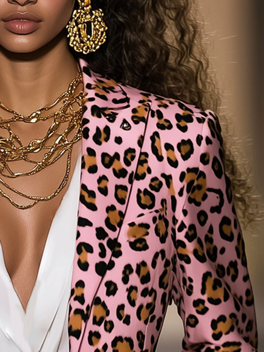 【24-hour shipping out】Casual Loose Vintage Satin Leopard Print Lapel Blazer
