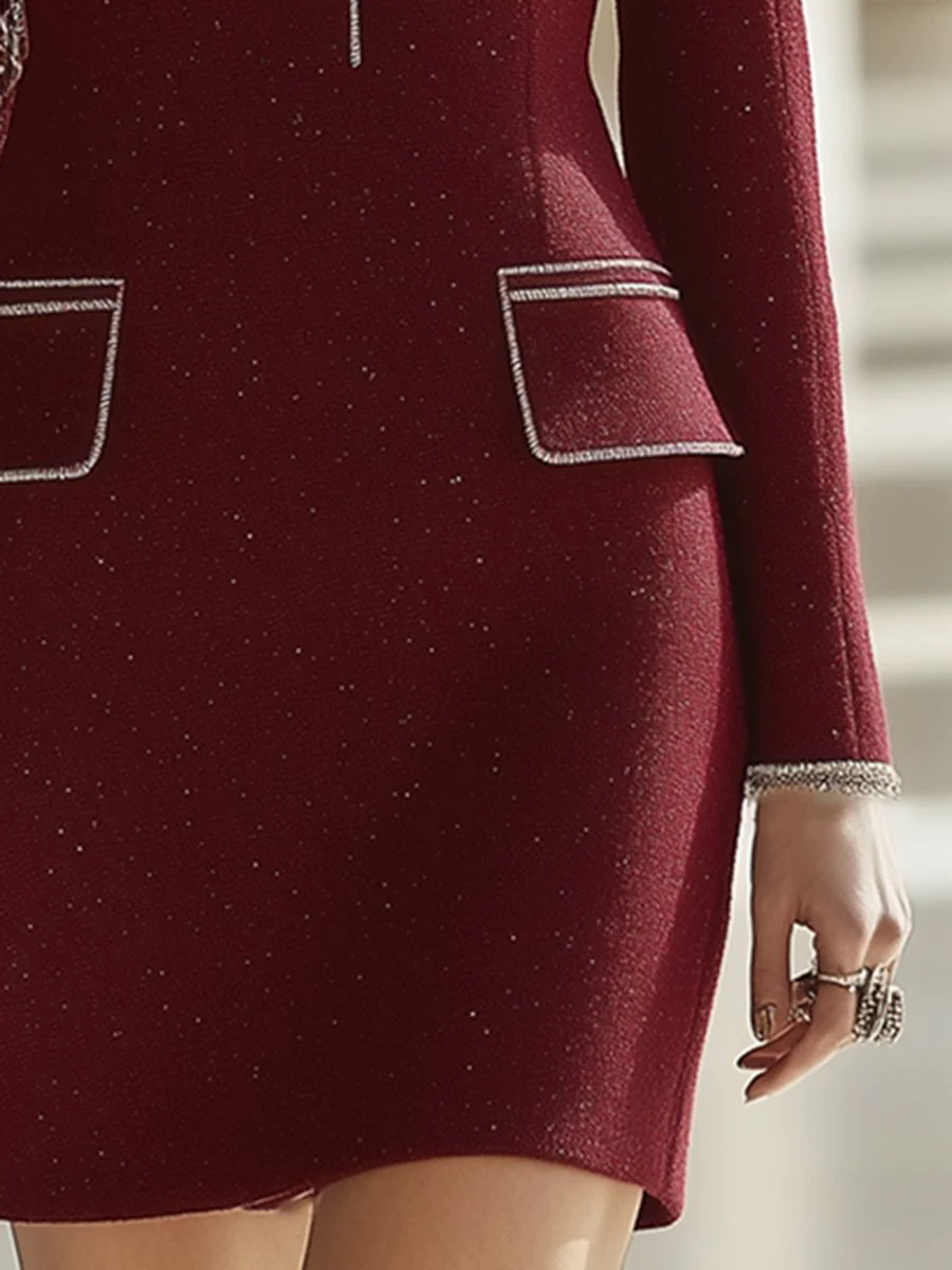 【24-hour shipping out】High-End Retro Luxury Chanel Style Contrast Hem Lapel Dress