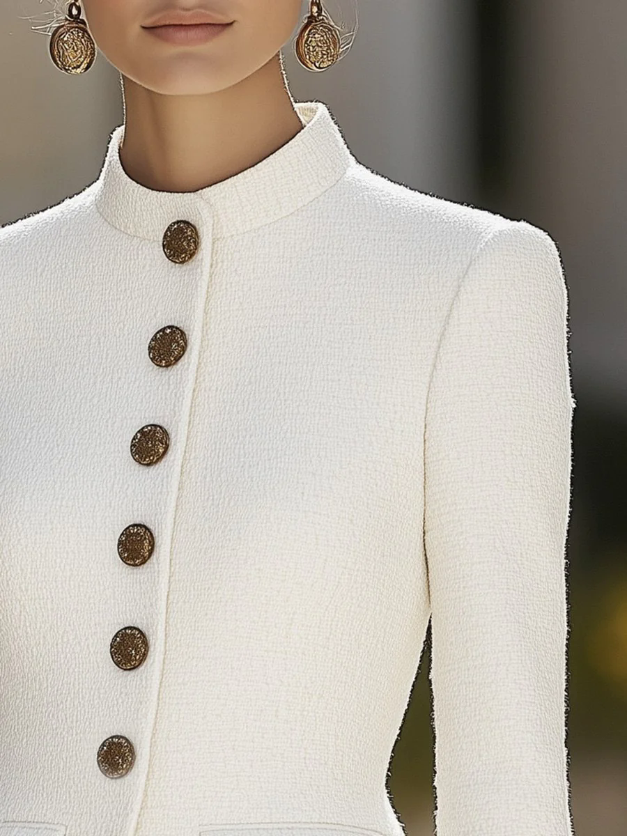 【24-hour shipping out】Classic Timeless Three-dimensional Tailoring Small Stand Collar White Suit Jacket