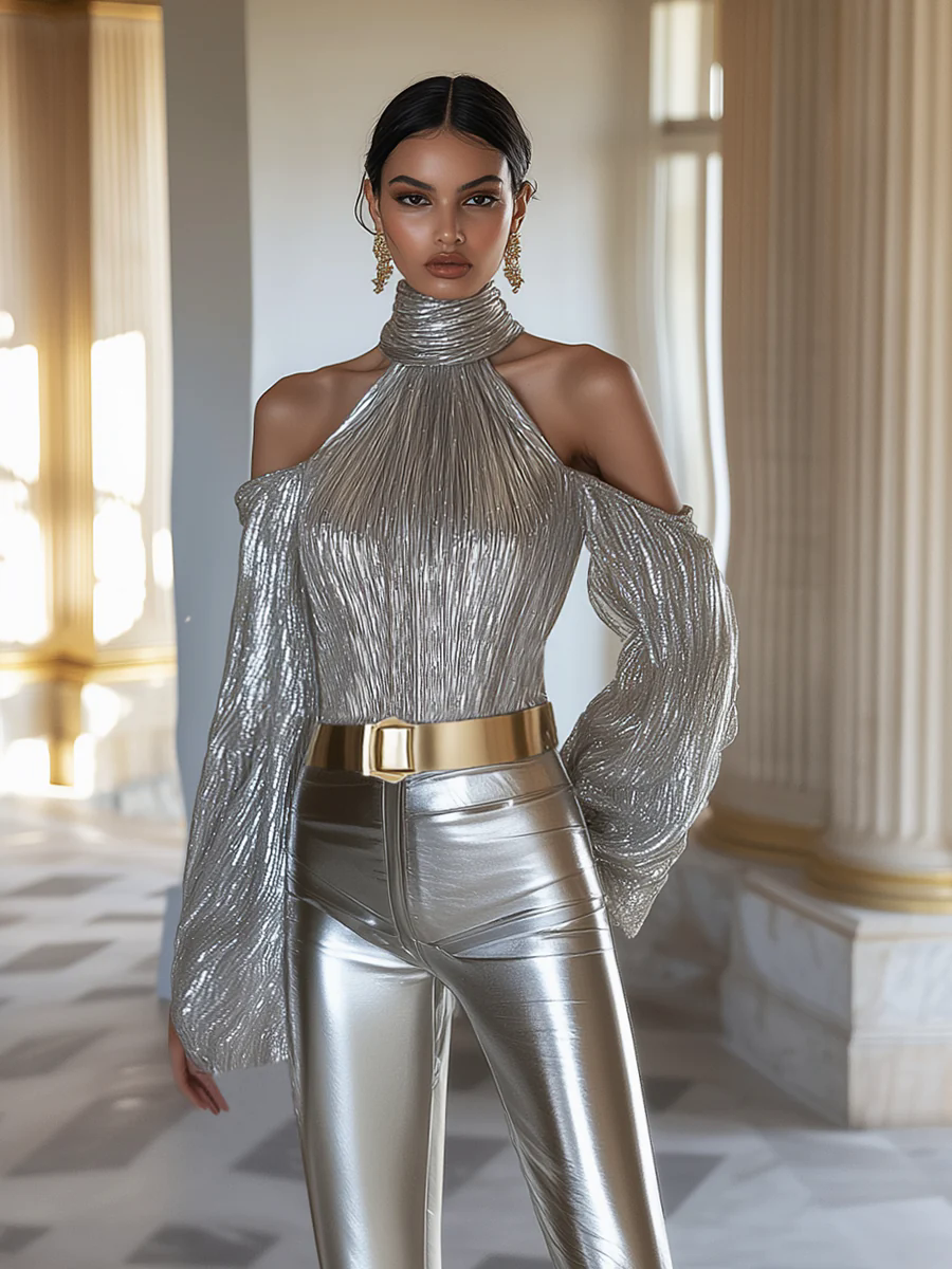 【24-hour shipping】Fashion Halterneck Long Sleeve Shirt