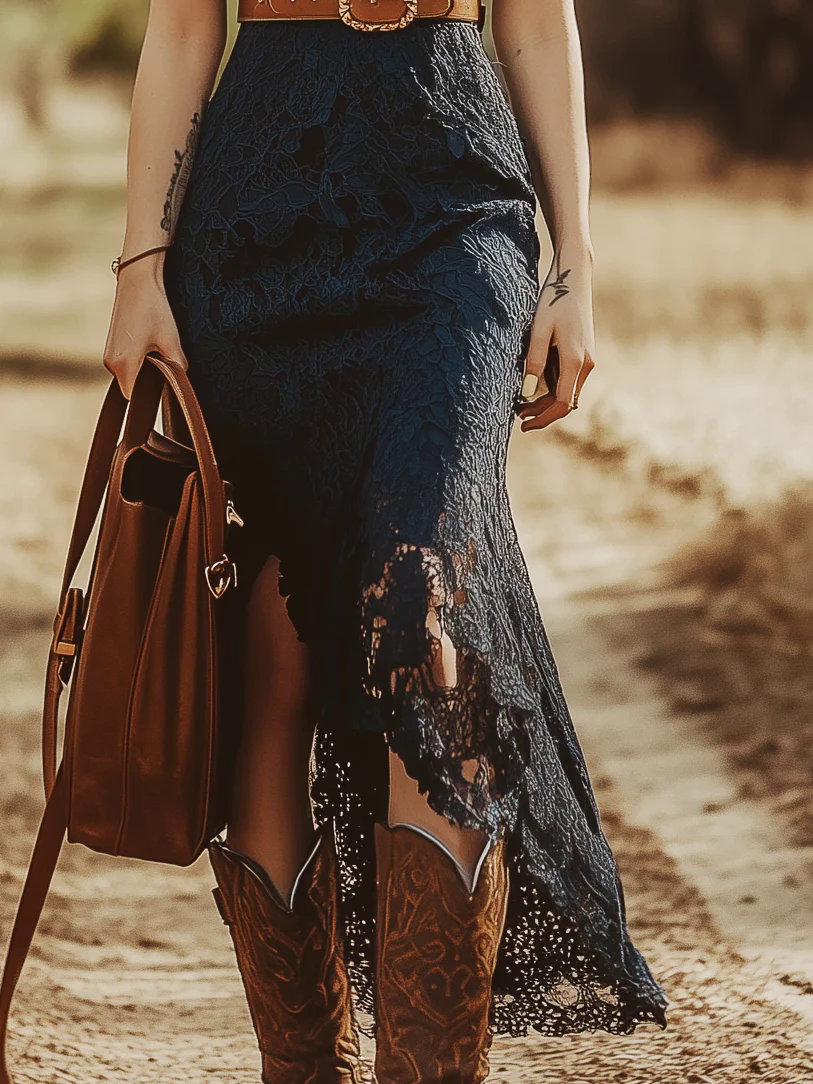 【24-hour shipping out】Vintage Bohemian Blue Lace Sleeveless Midi Dress