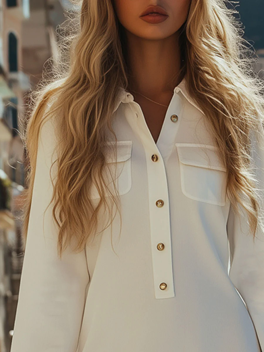 Casual Retro White Chiffon Long Sleeve Shirt Tassel Mini Dress