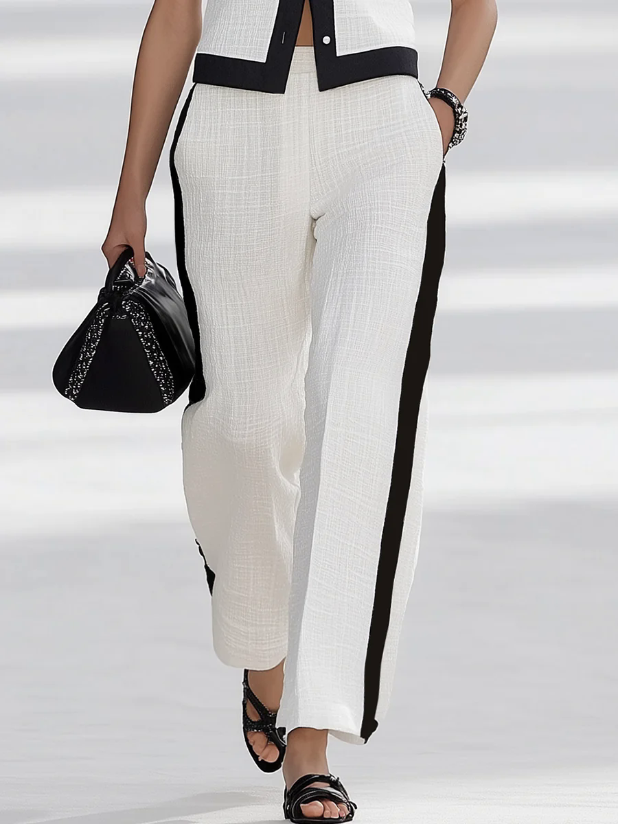 Elegant Contrast Trim Vest Trousers Two-piece Set