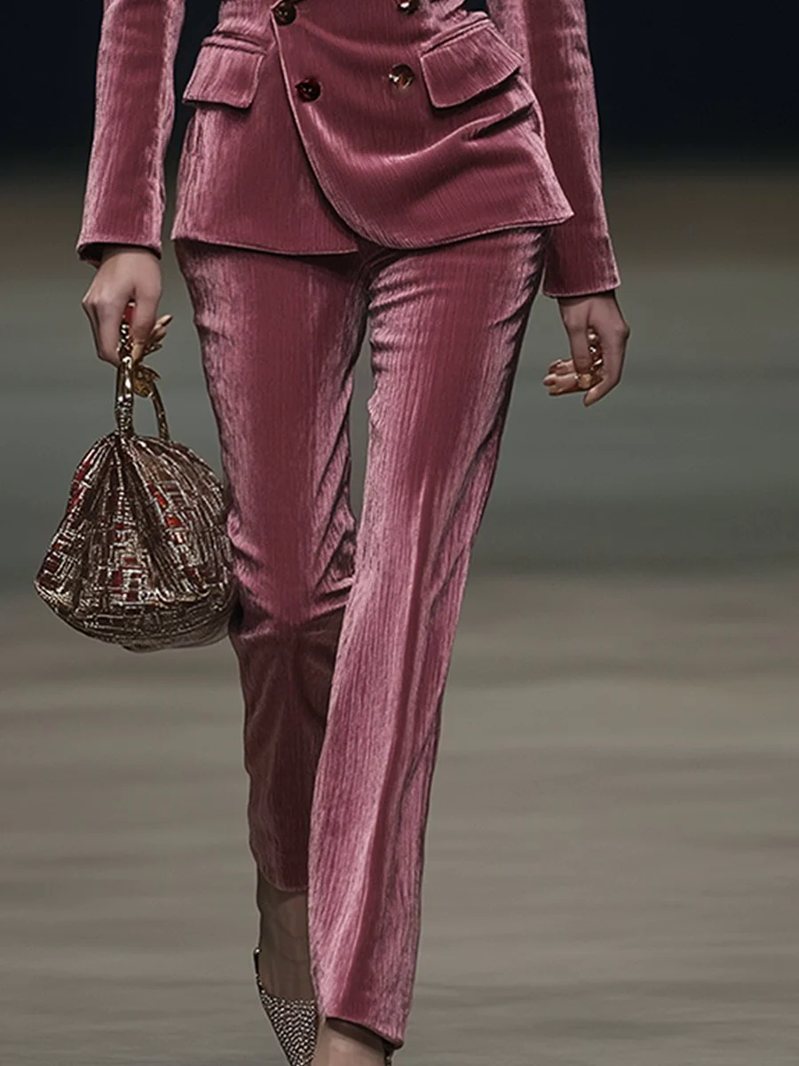 【24-hour shipping out】Vintage Elegant Rose Pink Velvet Suit