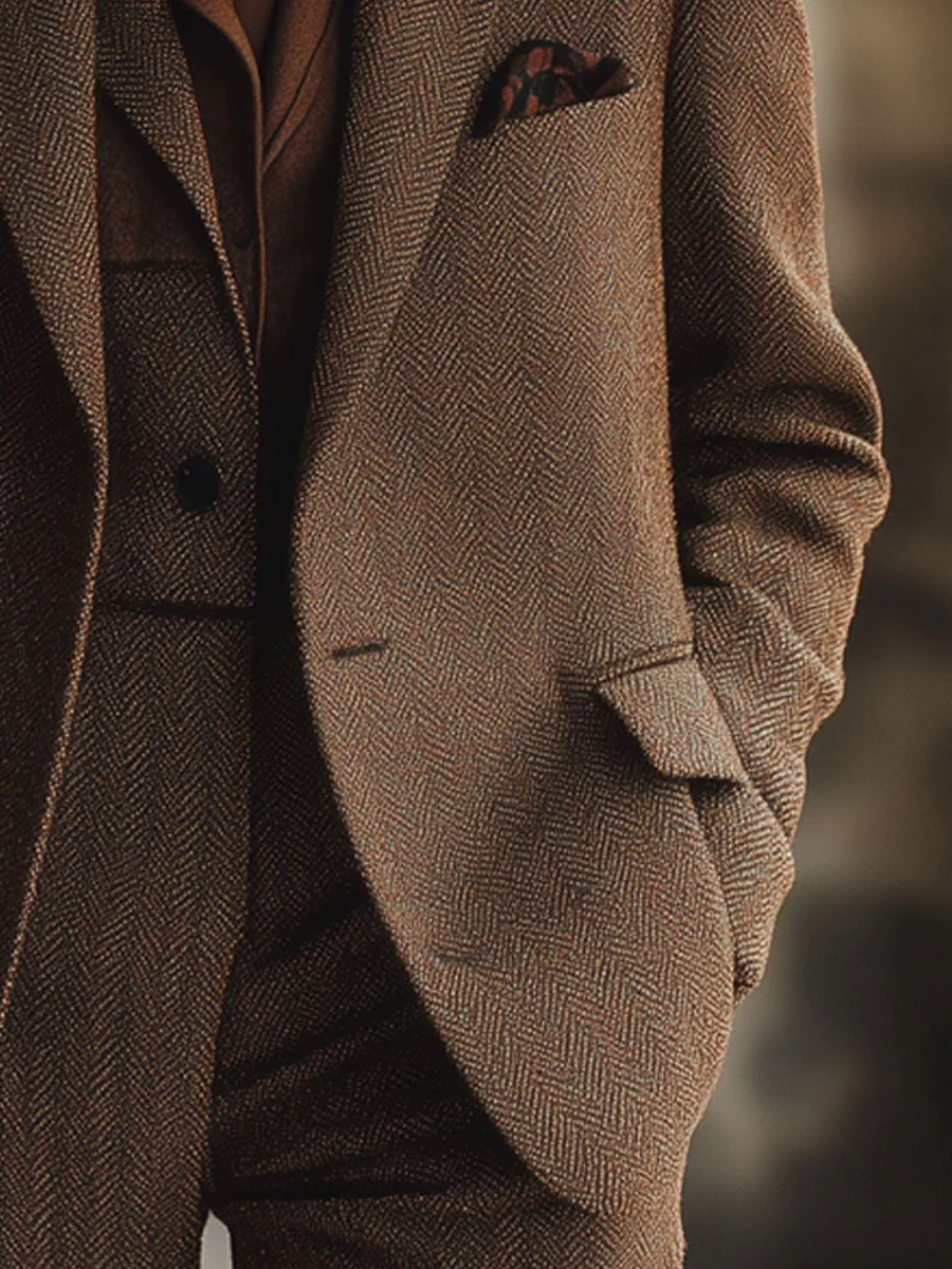 【24-hour shipping out】Casual Loose Simple Herringbone Wool Pocket Blazer