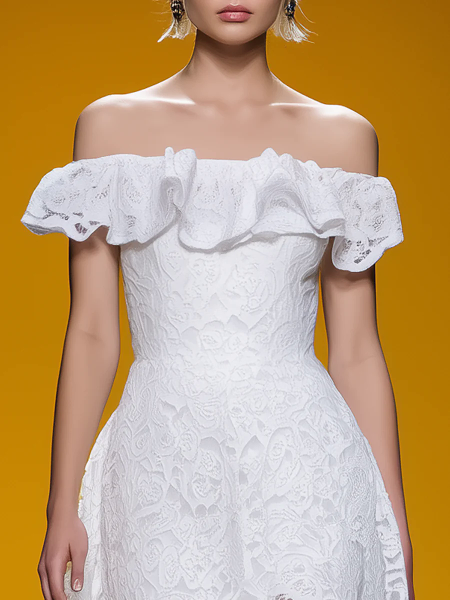 Elegant Solid Color Off-shoulder Ruffled Waist A-line Midi Dress