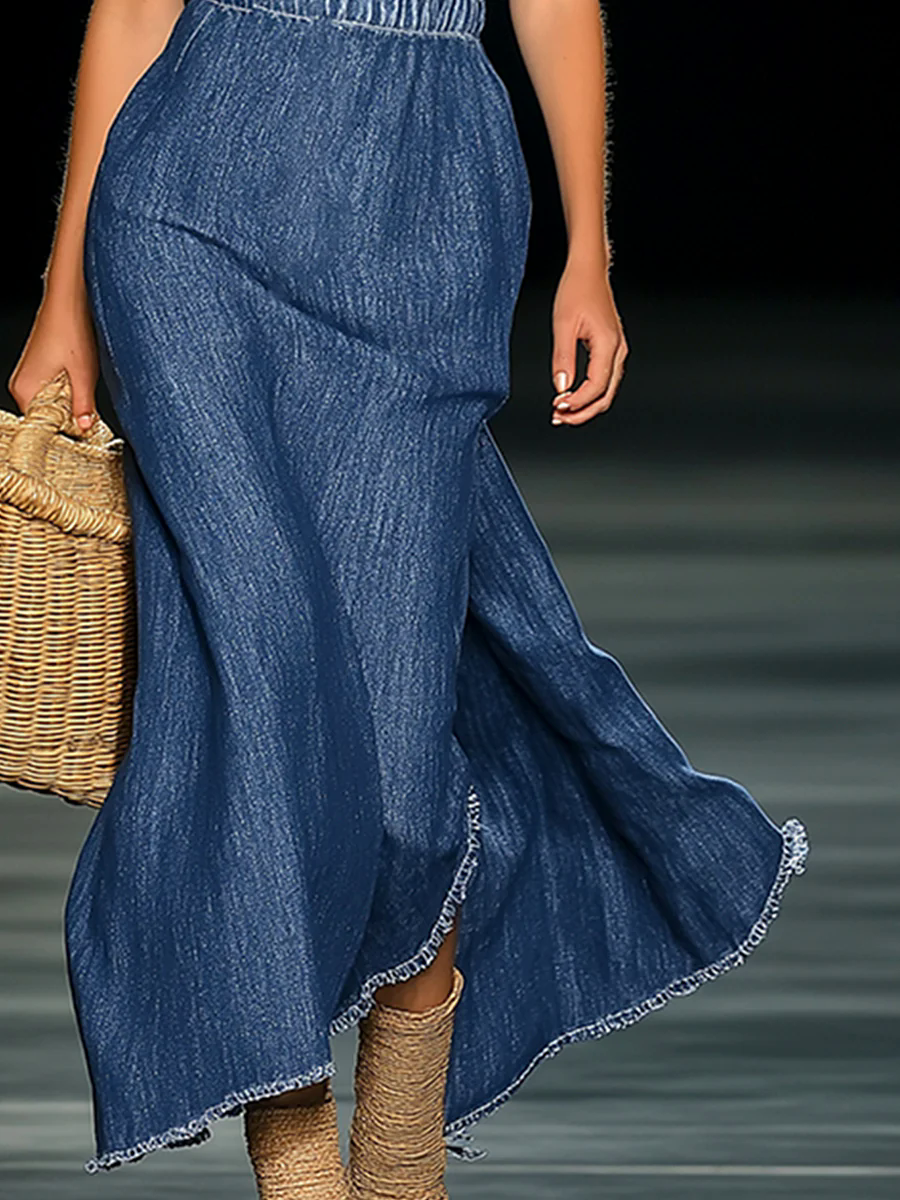 【24-hour shipping out】Elegant Strapless Denim 3D Floral Maxi Dress