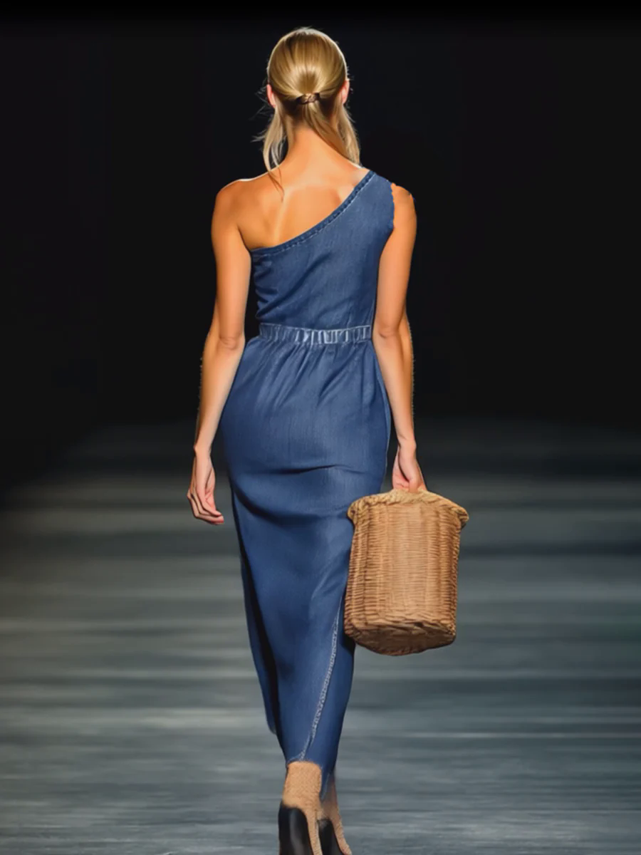 【24-hour shipping out】Elegant Strapless Denim 3D Floral Maxi Dress