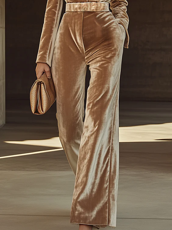 【24-hour shipping out】Fashionable High-End Lapel Velvet Champagne Long-sleeved Jumpsuit
